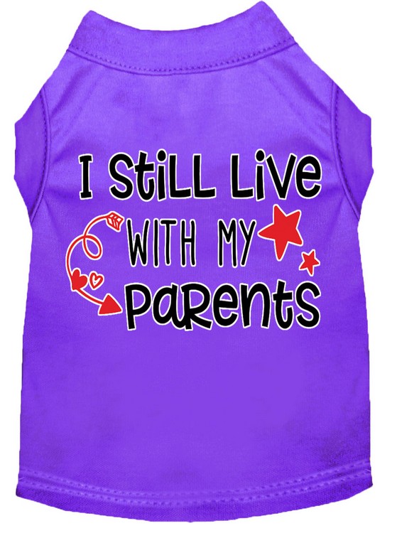 Still Live with my Parents Screen Print Dog Shirt Purple XS